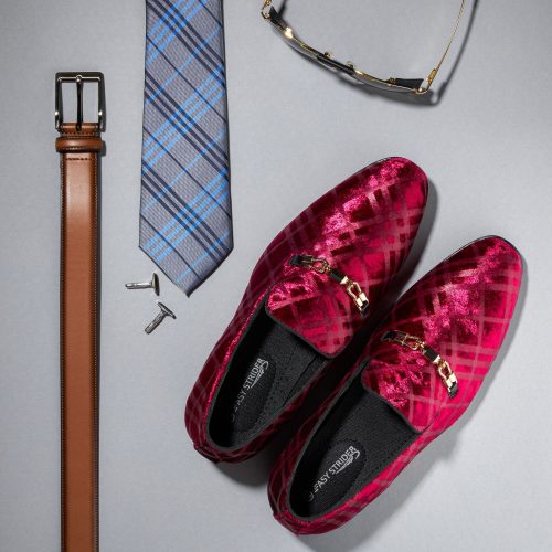 mens-dress-vintage-plaid-velvet-loafers-shoes-maroon